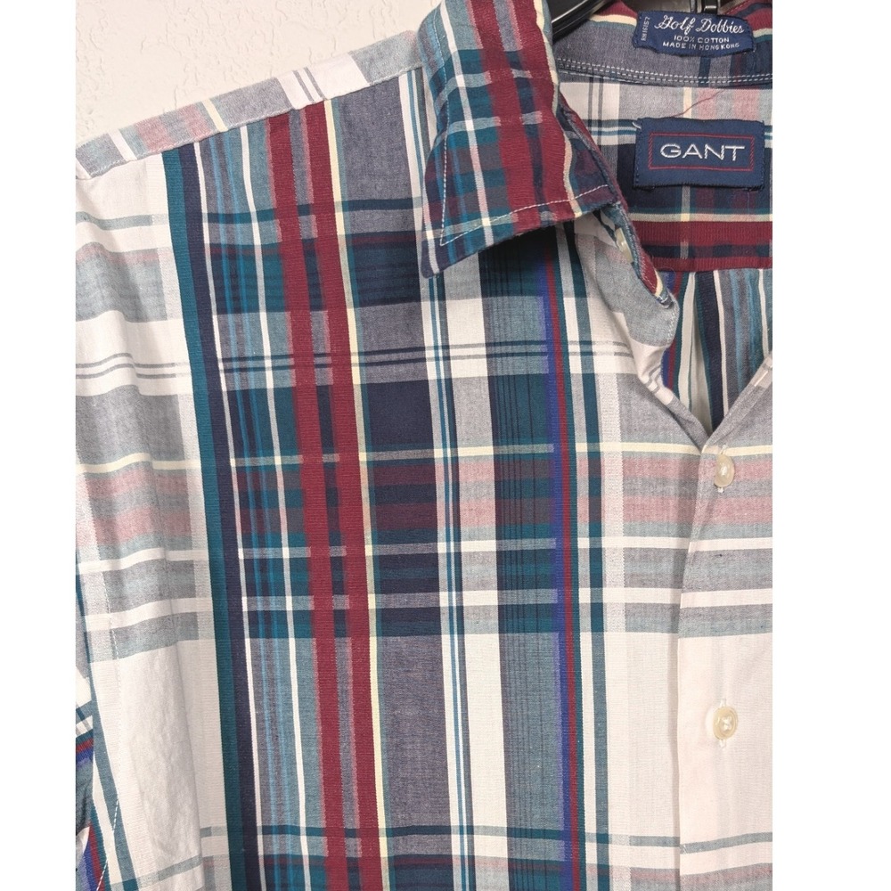 Gant Golf Dobbies Vintage Mens Plaid Shirt Long Sleeve Button Up Large